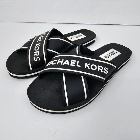 MICHAEL Michael Kors Shoes - Michael Kors Women's Sparrow Black & White Criss Cross Slide Sandals Size 8M